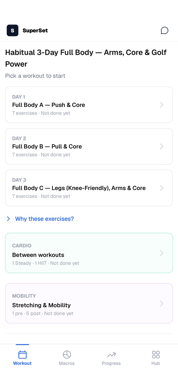 Weekly workout plan