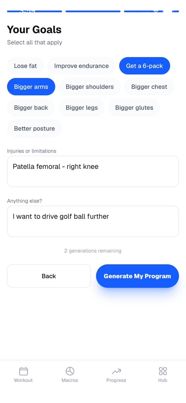 Goal selection onboarding